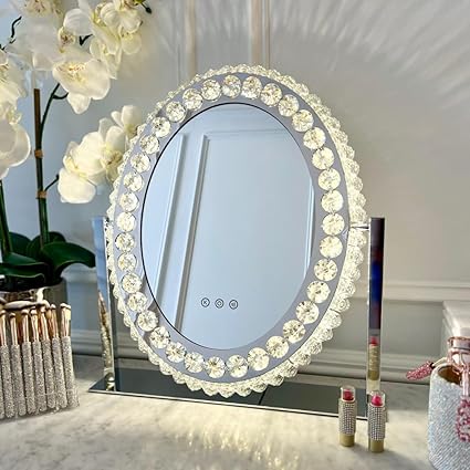 Heart LED Vanity Mirror with Crystal Accents, Illuminated Makeup Mirror