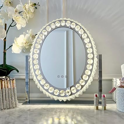 Heart LED Vanity Mirror with Crystal Accents, Illuminated Makeup Mirror